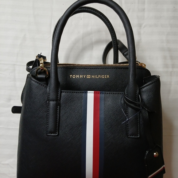 Tommy Hilfiger Black Handbag with Red and White Stripes - Picture 1 of 4